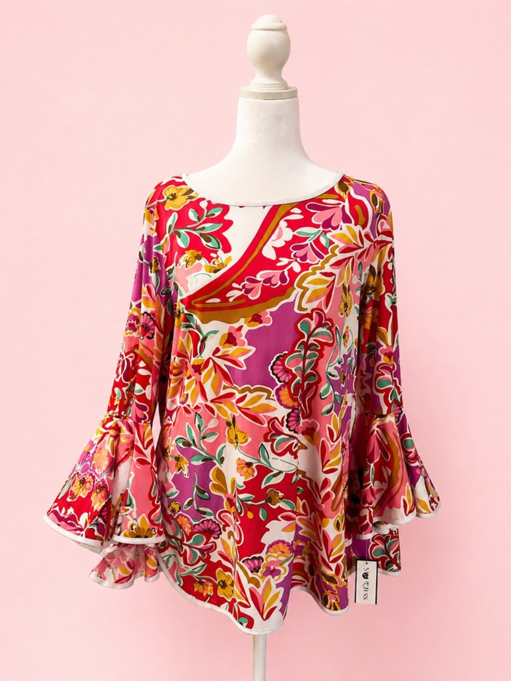 Sam & Jess Bold Floral Bell Sleeve Tunic Top NWT - Picture 3 of 6